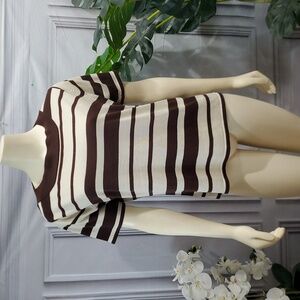 Pinion Club brown cream striped short sleeve top for women L